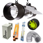 Kit completo de iluminação indoor 400W com lâmpadas HPS e HQI, refletor Protube 125M, exaustor inline 125mm e reator misto.