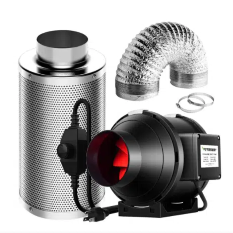 Kit Exaustor Vivosun Turbo Max 100mm – inclui exaustor, filtro de carvão ativado e duto aluminizado para ventilação eficiente