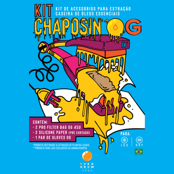 Kit Rosin Chaposin Overgrow com 2 bags 45 microns, papéis silicone e luvas