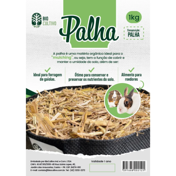 Palha de Aveia Mulching 1kg para cobertura de solo, forragem e alimentação de roedores.