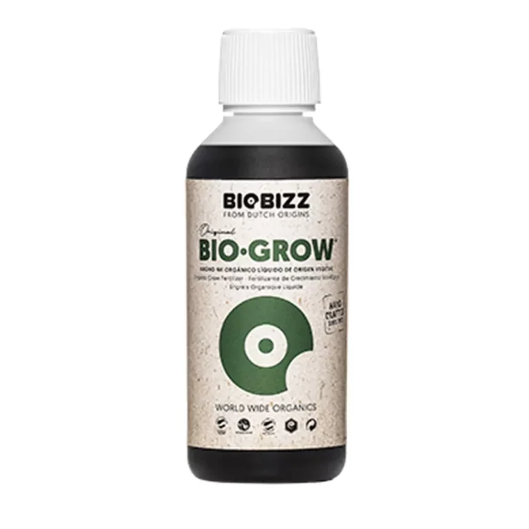 Bio Grow Biobizz 250ml, fertilizante orgânico que promove um crescimento exuberante e saudável para as plantas.