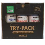 Try Pack Outdoor Biobizz, kit completo para cultivo outdoor com fertilizantes orgânicos Bio Bloom, Fish Mix e Top Max.