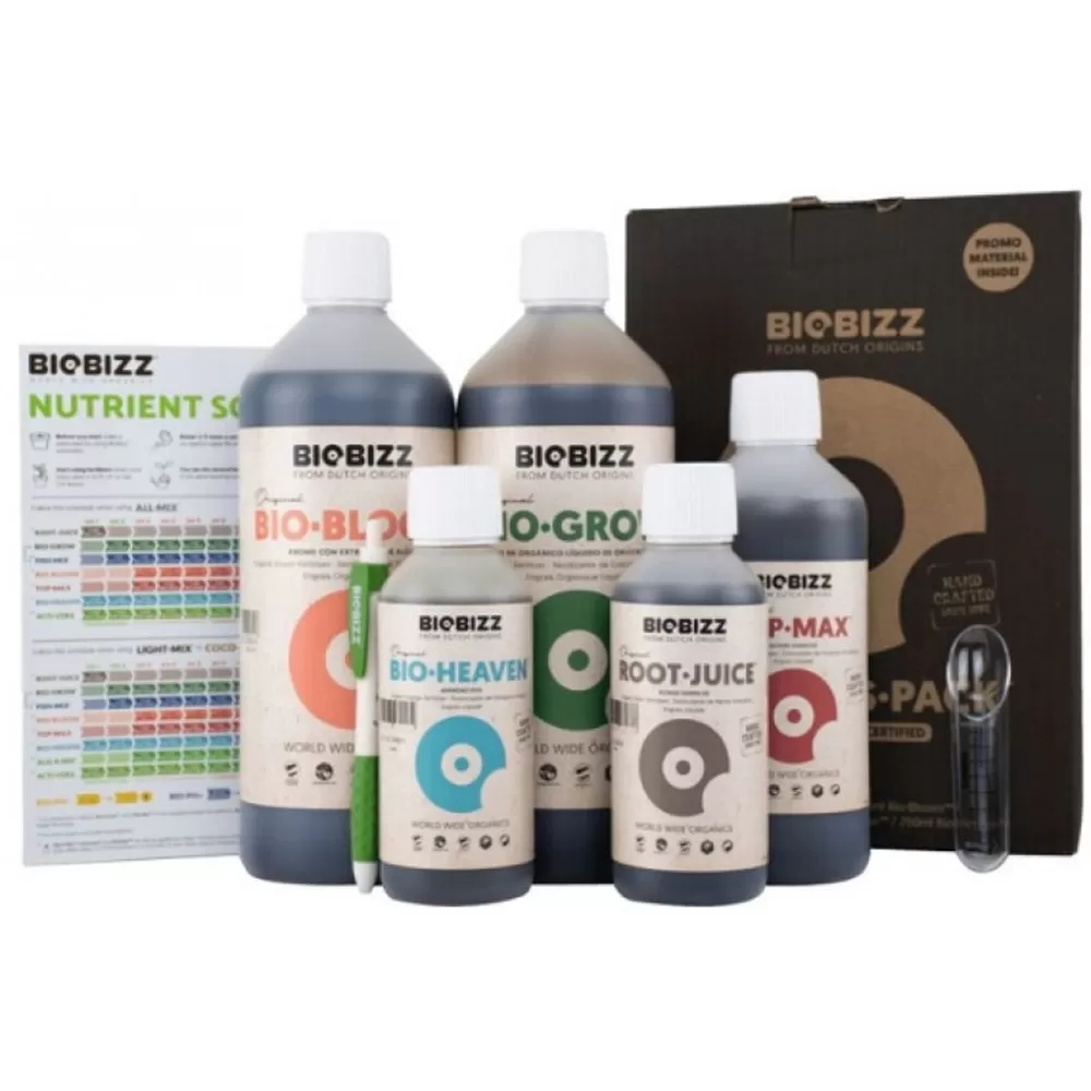 Starters Pack Biobizz, kit completo para cultivo com Root-Juice, Bio-Grow, Bio-Bloom, Bio-Heaven e Top-Max.