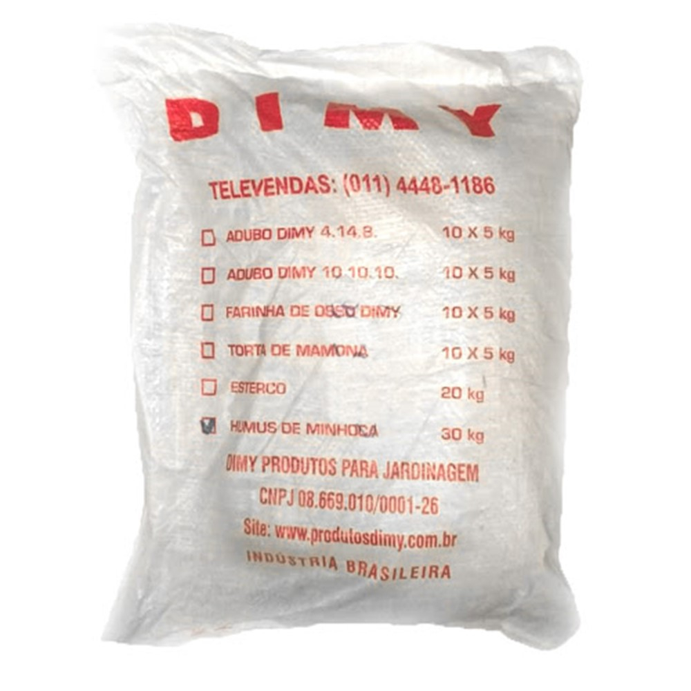 Húmus de Minhoca Dimy 30kg para cultivo orgânico em grande escala