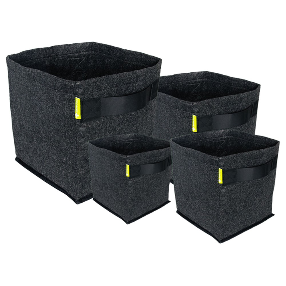 Vaso de feltro quadrado de 15 litros com alças reforçadas da Garden Highpro Propot, ideal para promover um excelente desenvolvimento radicular e facilitar o transporte no cultivo indoor.