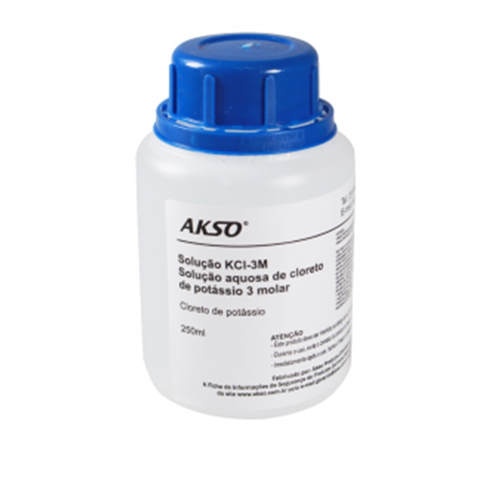 Frasco de 250ml da Solução de Armazenamento de Sonda Medidora de pH Akso, utilizada para a conservação e hidratação de eletrodos de pH e ORP.