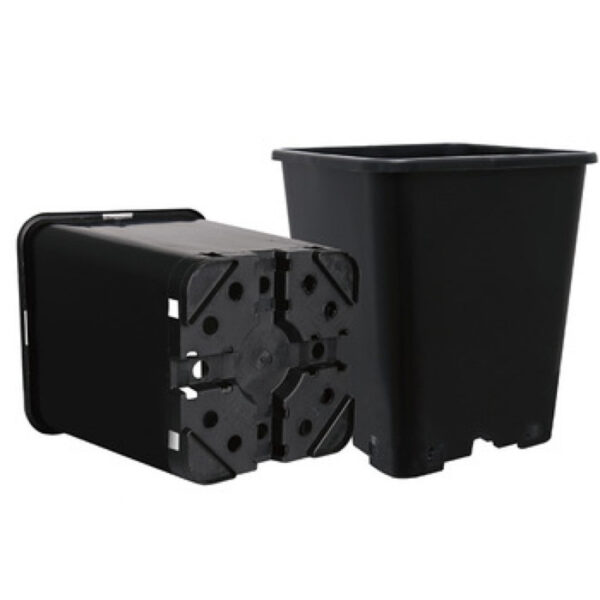 Vaso quadrado de PVC rígido Anti Stress com capacidade de 3,5 litros, apresentando um sistema de base elevada para melhor oxigenação das raízes.
