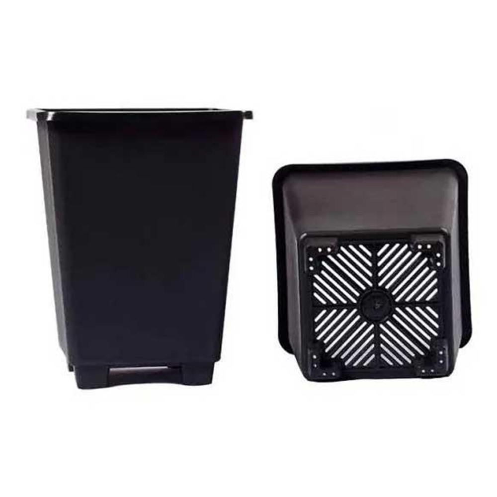 Vaso quadrado de PVC rígido Anti Stress com capacidade de 10 litros, apresentando um design de base elevada para promover uma excelente oxigenação das raízes.