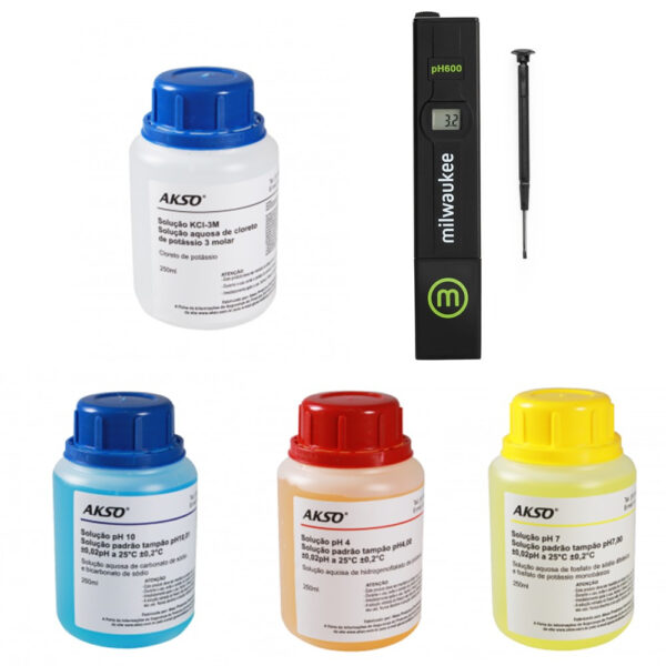 Kit pH medição, calibração e armazenamento - 4 unidades com 250ml