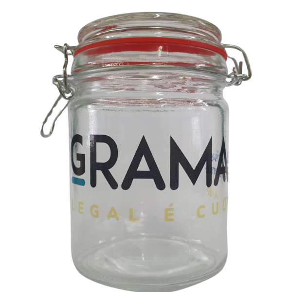 Pote Hermético GRAMA de Vidro Borossilicato 750ml, ideal para armazenar alimentos e ervas com segurança.