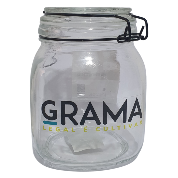 Pote Hermético GRAMA de Vidro Borossilicato 1L, resistente e ideal para conservação de alimentos e ervas.