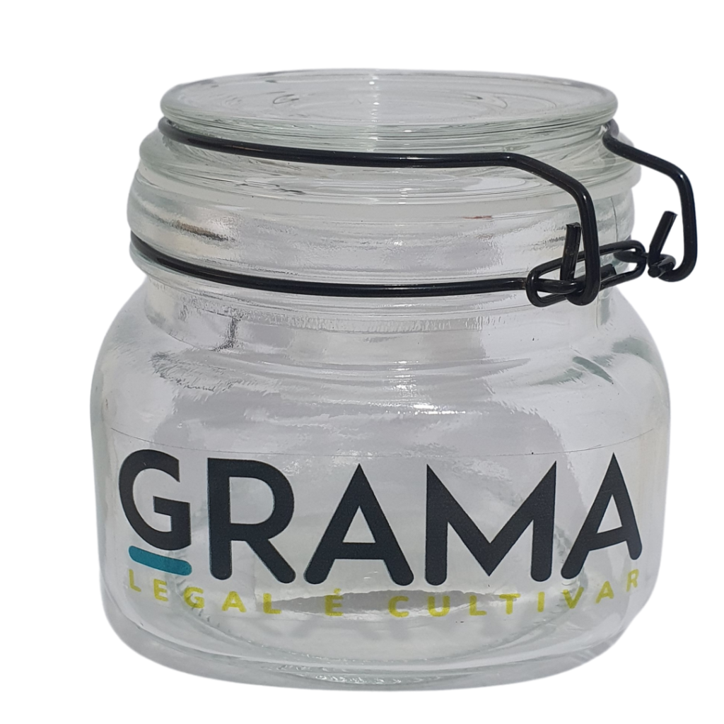 Pote Hermético GRAMA de Vidro Borossilicato 500ml, ideal para armazenar ervas, grãos e alimentos com vedação segura.