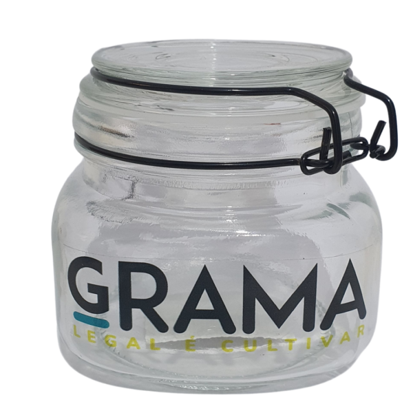 Pote Hermético GRAMA de Vidro Borossilicato 500ml, ideal para armazenar ervas, grãos e alimentos com vedação segura.