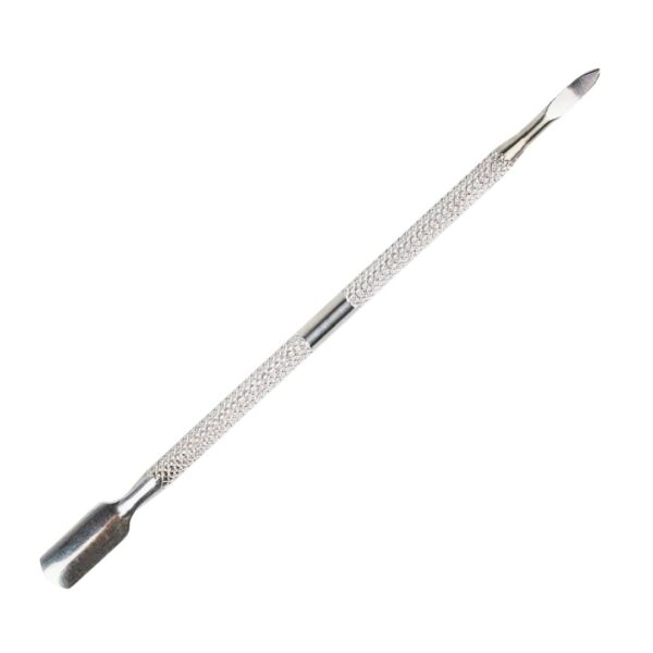 Espátula de aço inox para manipulação precisa de extratos e concentrados.