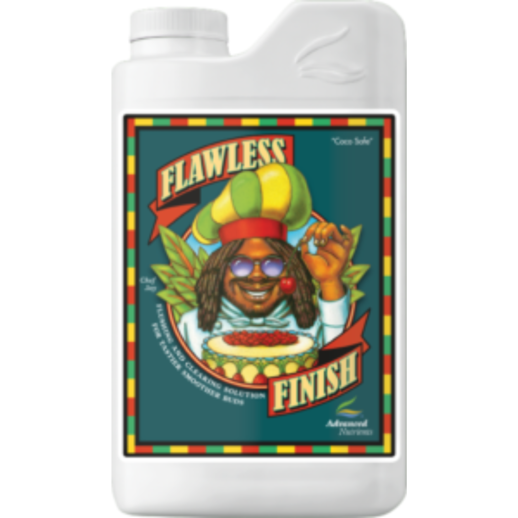 Flawless Finish Advanced Nutrients 1L, agente de limpeza premium para plantas, remove poluentes e intensifica sabor.