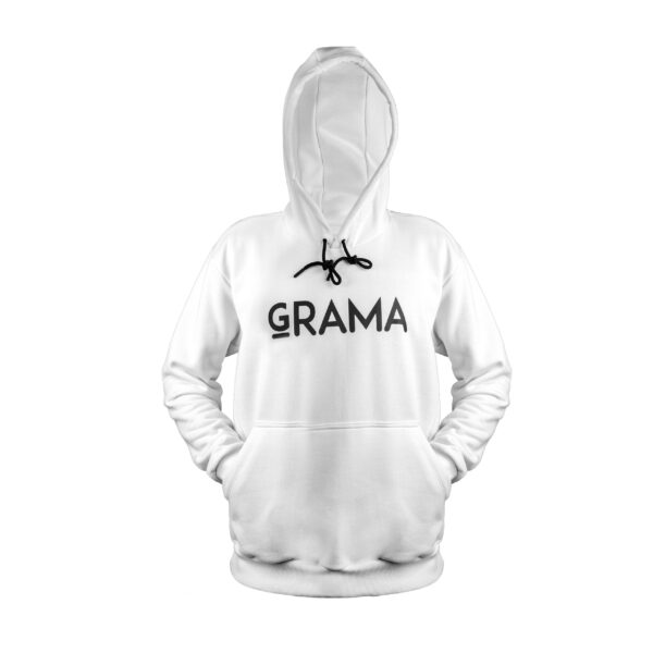 Moletom Canguru com Capuz GRAMA Branco, com estampa e dois cabos