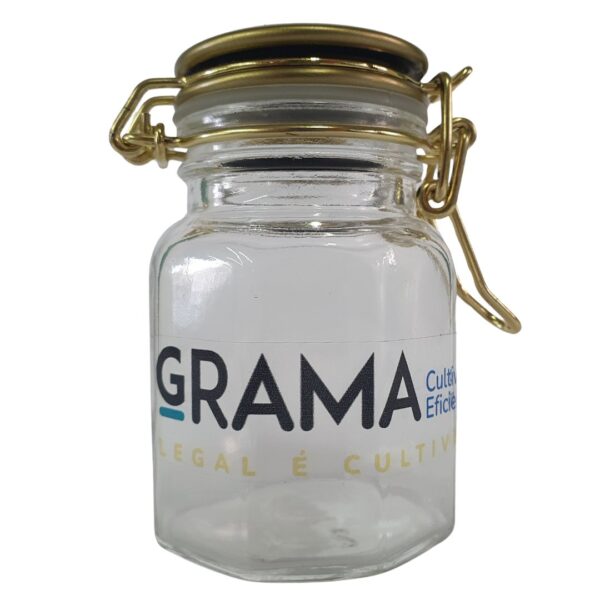 Pote Hermético GRAMA de Vidro Borossilicato 100ml, ideal para ervas e alimentos, com vedação segura.