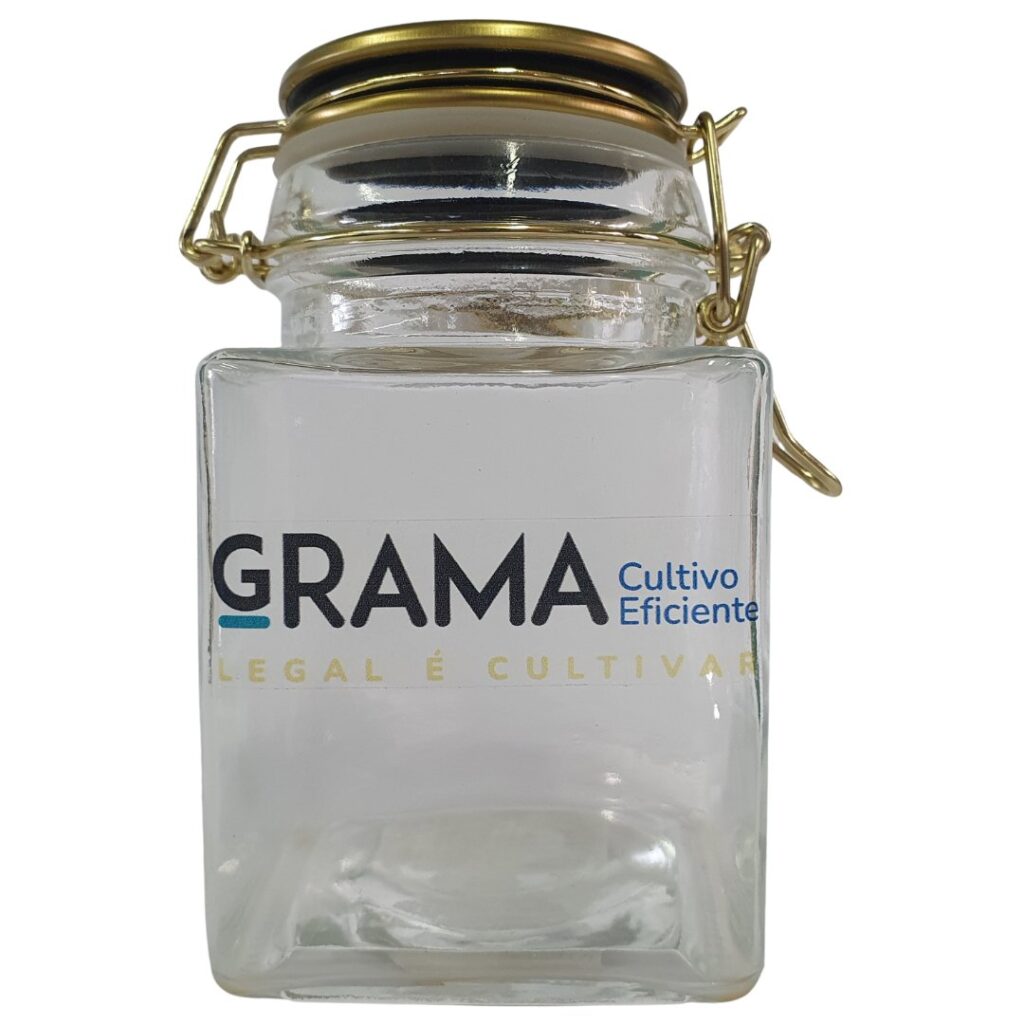 Pote Hermético GRAMA de Vidro Borossilicato 350ml, ideal para ervas e alimentos com vedação hermética.