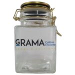 Pote Hermético GRAMA de Vidro Borossilicato 350ml, ideal para ervas e alimentos com vedação hermética.