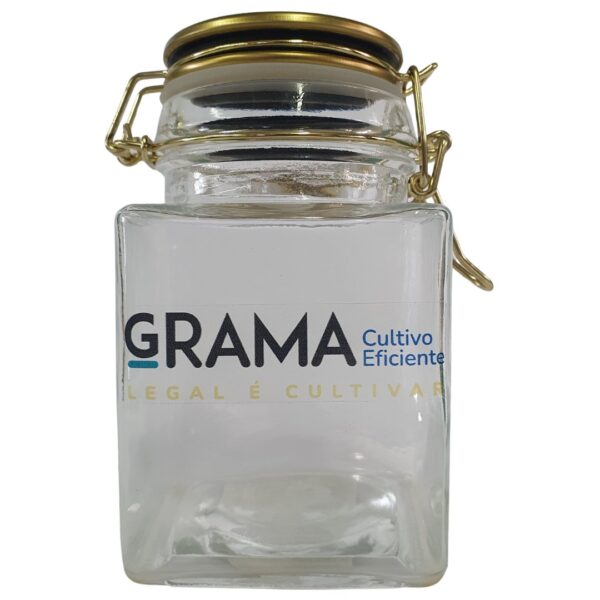Pote Hermético GRAMA de Vidro Borossilicato 350ml, ideal para ervas e alimentos com vedação hermética.