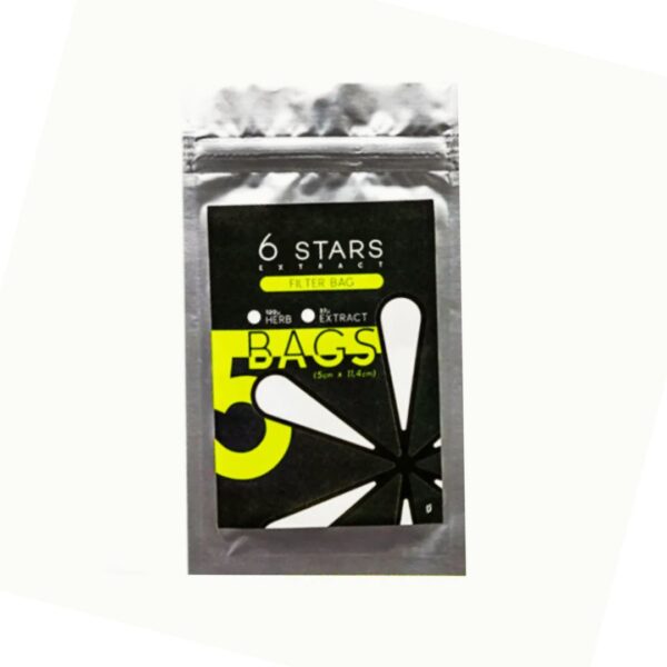 Rosin Bag 6 Stars 90 micras, pacote com 5 unidades, ideal para extrações com flores.
