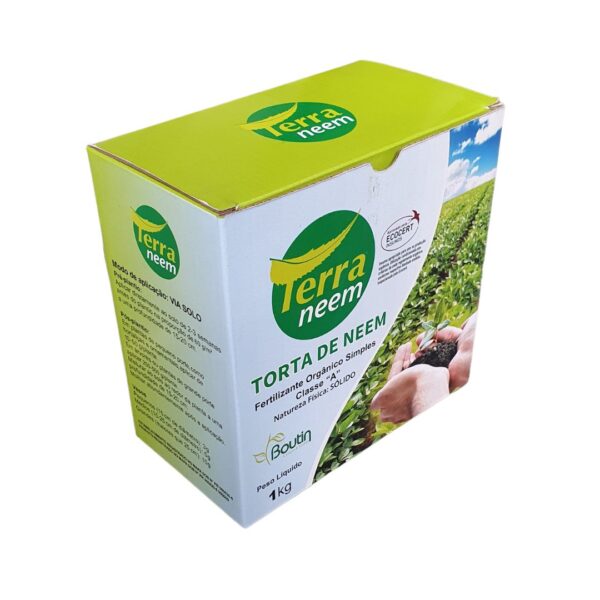 Torta de Neem Boutin 1kg, fertilizante orgânico de alta eficiência para nutrição e proteção do solo.