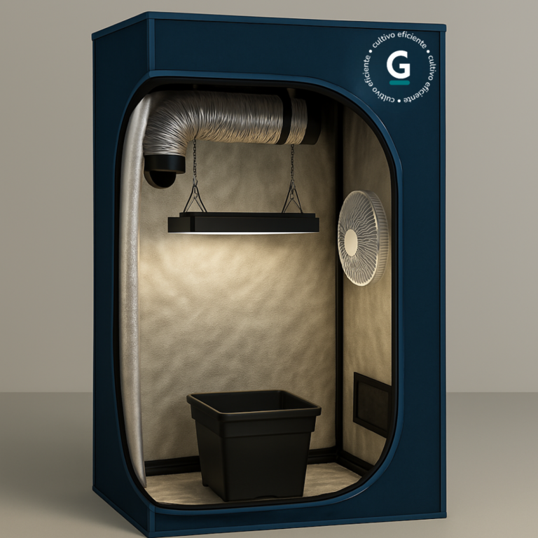 Monte seu Kit Cultivo Completo 1 planta para produção indoor com estufa, LED, ventilação e vasos GRAMA.