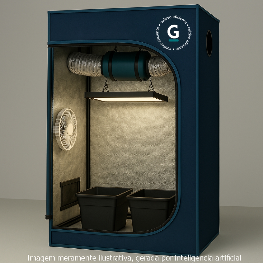 Monte seu Kit Cultivo Completo 2 Plantas para produção indoor com estufa, LED, ventilação e vasos GRAMA.