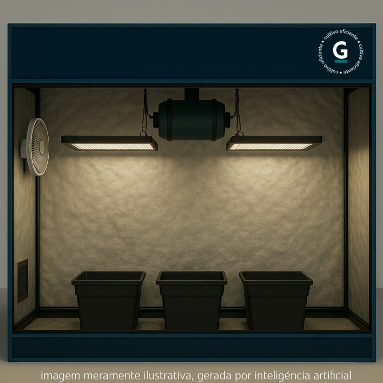 Monte seu Kit Cultivo Completo 3 Plantas para produção indoor com estufa, LED, ventilação e vasos GRAMA.