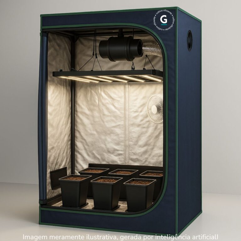 Monte seu Kit Cultivo Completo 6 Plantas para produção indoor com estufa, LED, ventilação e vasos GRAMA.