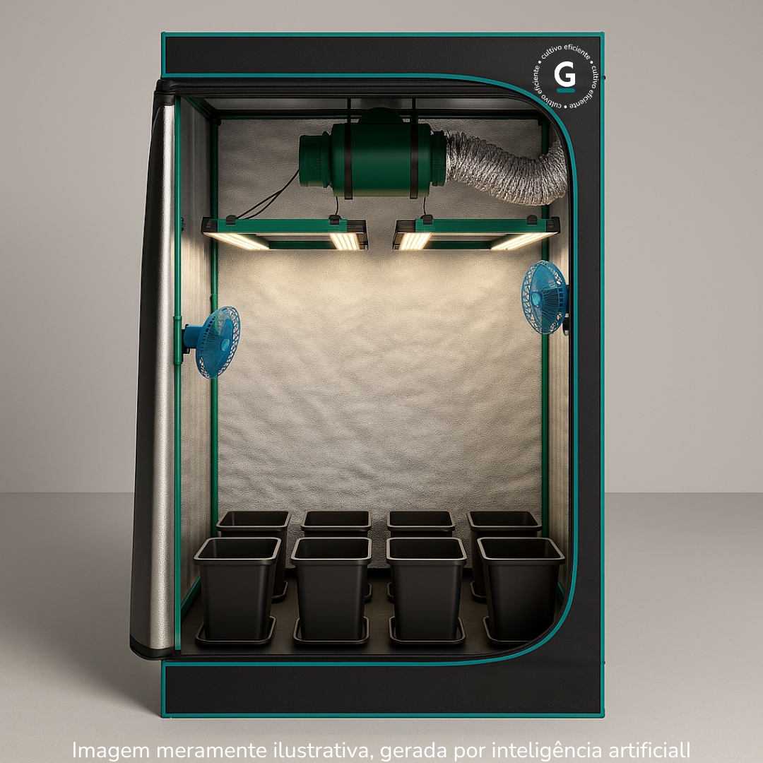 Kit-Cultivo-Indoor-8-Plantas-Grama Monte seu Kit Cultivo Completo 8 Plantas para produção indoor com estufa, LED, ventilação e vasos GRAMA.