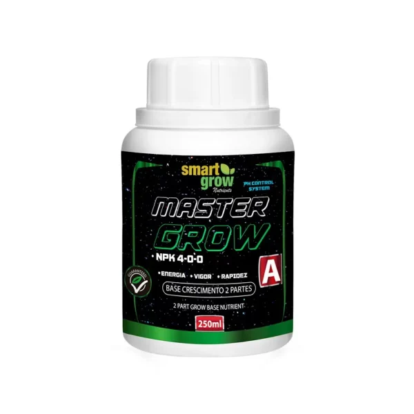 Master Grow A Smart Grow 250ml, base nutritiva para crescimento com Nitrogênio, Cálcio, Magnésio, Ferro e pH Control System.