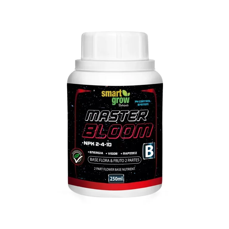 Master Bloom B Smart Grow 250ml, fertilizante completo para floração e frutificação, com macro e micronutrientes quelatados e pH Control System.