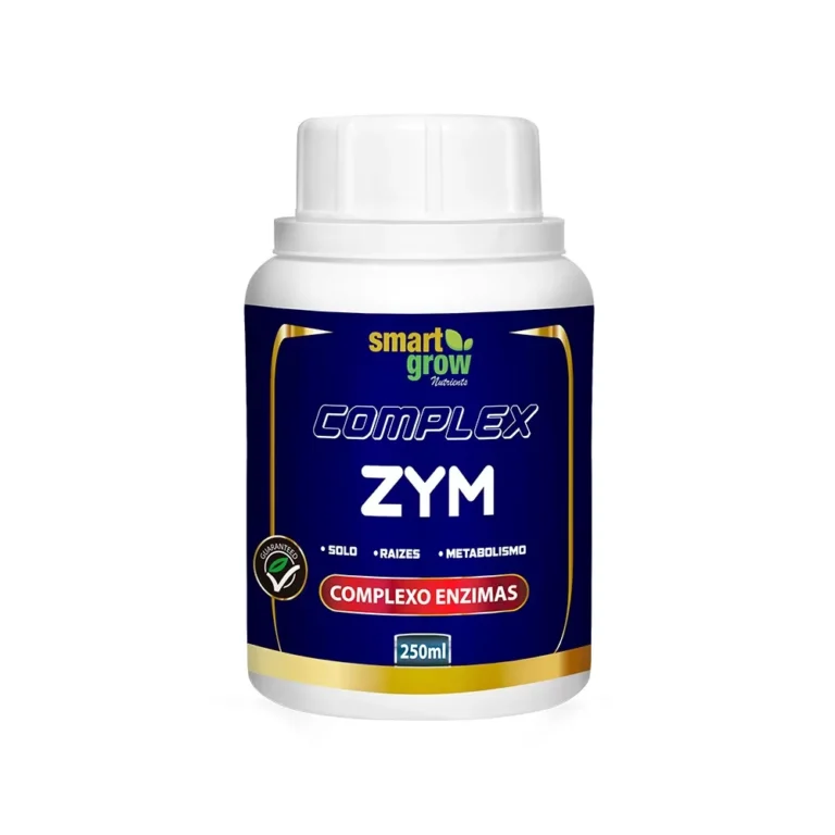 Complex Zym Smart Grow 250ml, complexo enzimático e probiótico que otimiza a absorção de nutrientes, melhora o metabolismo e fortalece as plantas para colheitas abundantes.