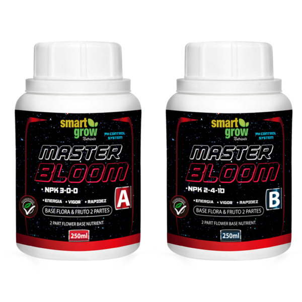 Combo Bases Floração Smart Grow 250ml, Master Bloom A e B para floração intensa.