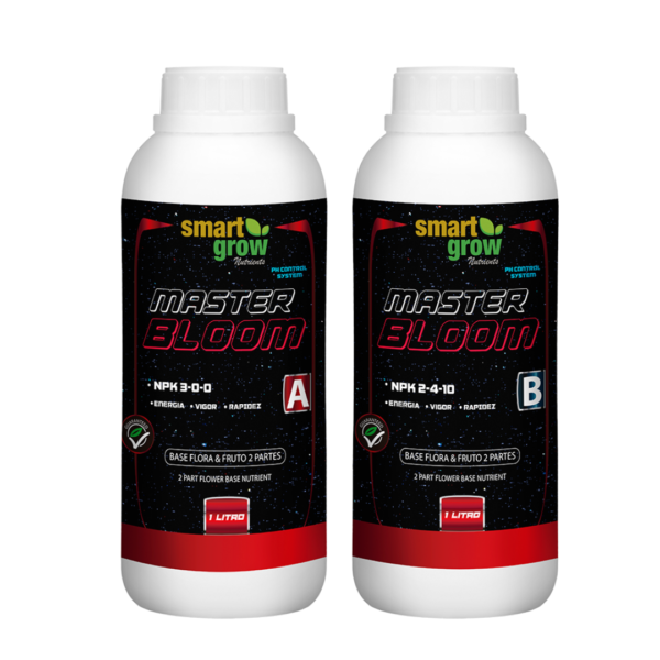 Combo Bases Floração Smart Grow 1L, Master Bloom A e B para floração exuberante.