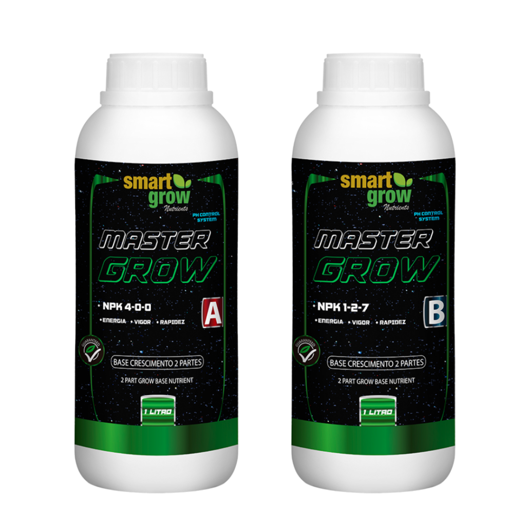 Combo Bases Vegetativo Smart Grow 1L, Master Grow A e B para crescimento vigoroso.
