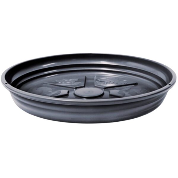 Prato Redondo Nutriplan número 6, com dimensões de 4cm de altura, 23cm de diâmetro útil e 28,5cm de diâmetro total, utilizado para coletar o excesso de água de vasos de plantas, protegendo superfícies.