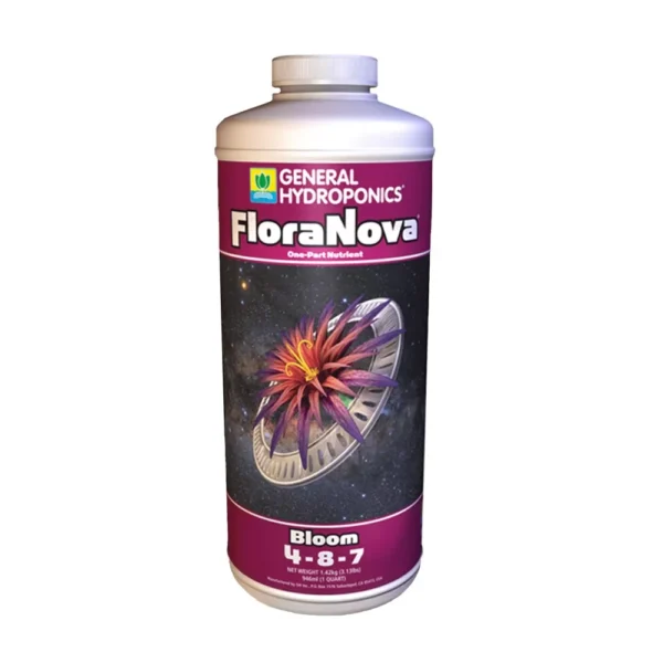 FloraNova Bloom General Hydroponics 946ml, fertilizante líquido concentrado para floração, NPK 4-8-7, aumenta produtividade em diversos cultivos.