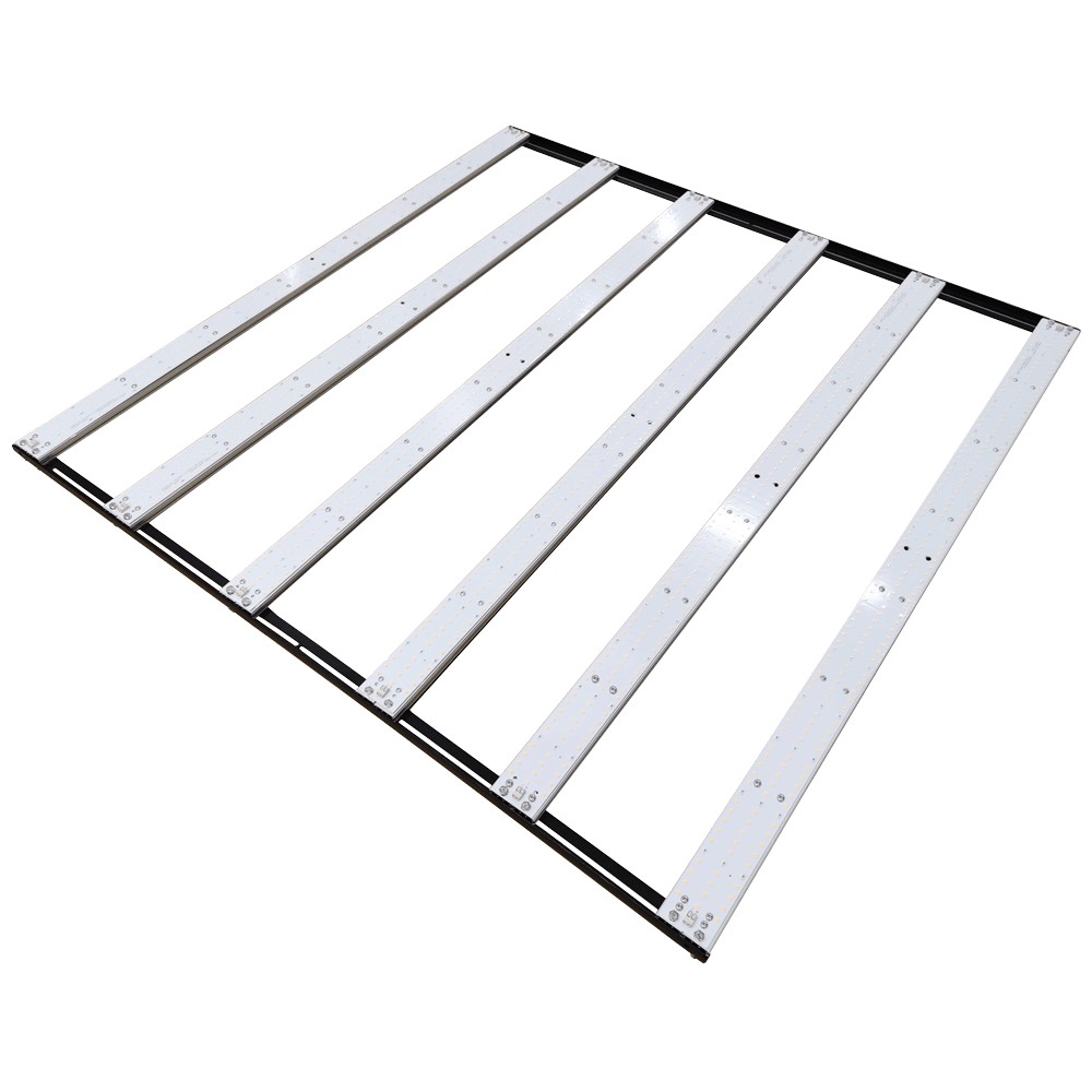 Painel de LED Samsung Quantum Barra Master Plants 650W, com seis barras de luz, o driver Mean Well, e o cabeamento visíveis, pronto para instalação.