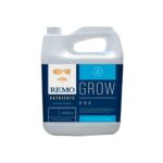 Frasco do Fertilizante Remo Grow em diferentes tamanhos (250ml, 1L, 4L, 10L), com a marca Remo Nutrients e indicação de ser um fertilizante para o ciclo de crescimento.