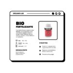 Embalagem de 250ml de Bokashi Organo Lab, mostrando o fertilizante líquido e elementos que remetem a microorganismos, solo fértil e plantas saudáveis.