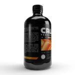 Embalagem de 250ml de Calfós Fosfato de Cálcio Organo Lab, mostrando o produto líquido e elementos que remetem à floração, frutificação e vitalidade das plantas.