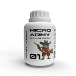 Embalagem de 250ml de Micro Army Isaria fumosorosea Organo Lab, mostrando o produto com elementos que remetem ao controle de pragas e à proteção de plantas.