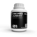 Embalagem de 250ml de Micro Army Isaria fumosorosea Organo Lab, mostrando o produto com elementos que remetem ao controle de pragas e à proteção de plantas.