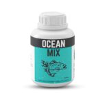 Embalagem de 250ml de Ocean Mix Organo Lab, mostrando o fertilizante líquido e elementos visuais que remetem ao oceano e à nutrição de plantas.