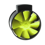 Exaustor Garden Highpro TT Profan de 200mm, mostrando o design compacto e as hélices duplas, pronto para ser instalado em um duto de ventilação.