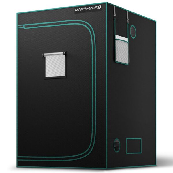 Estufa de cultivo indoor Mars Hydro, com dimensões 120x120x200cm, mostrando sua estrutura robusta de metal e a lona preta. Ideal para uso em ambientes internos.