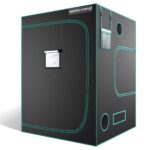 Estufa de cultivo indoor Mars Hydro, com dimensões 150x150x200cm, mostrando sua estrutura robusta de metal e a lona preta. Ideal para uso em ambientes internos.