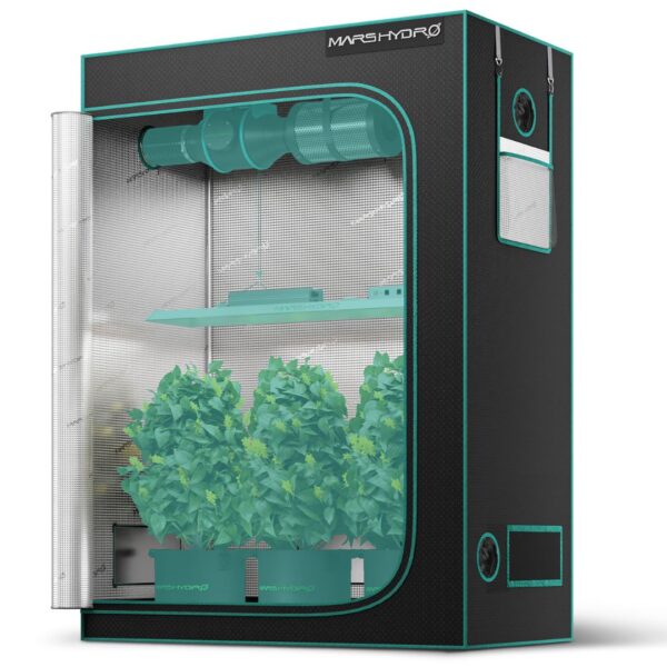 Estufa de cultivo indoor Mars Hydro, com dimensões 60x120x180cm, mostrando sua estrutura robusta de metal e a lona preta. Ideal para uso em ambientes internos.
